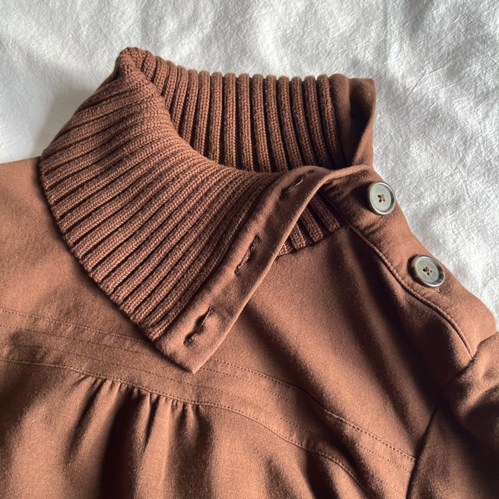 Old Navy SoSoft Brown Ribbed Cowl Neck Sweater Elbow Patchwork Chunky Preppy Y2K - Picture 10 of 16